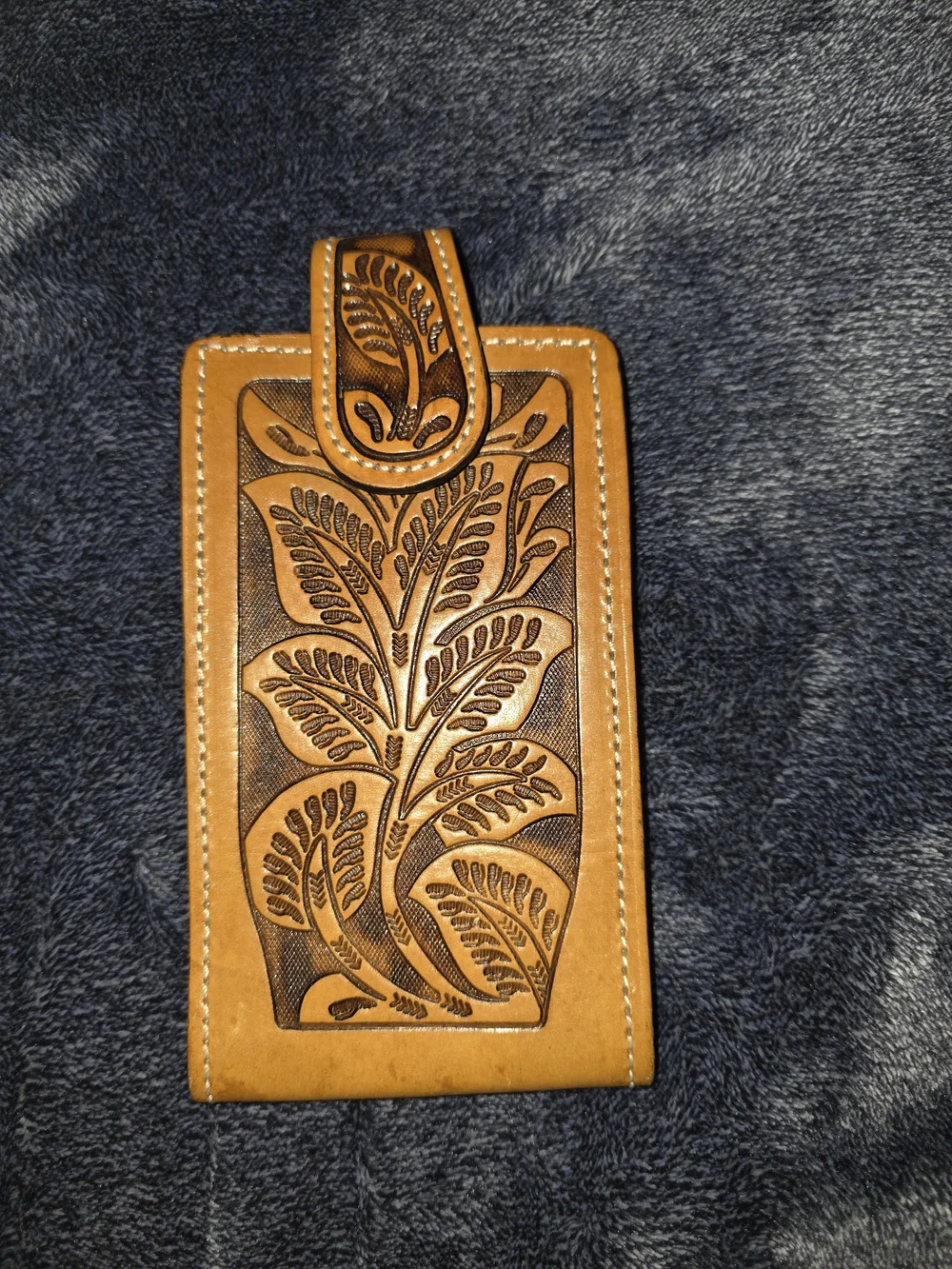 Tooled Leather Phone Case with Floral Design - Tan